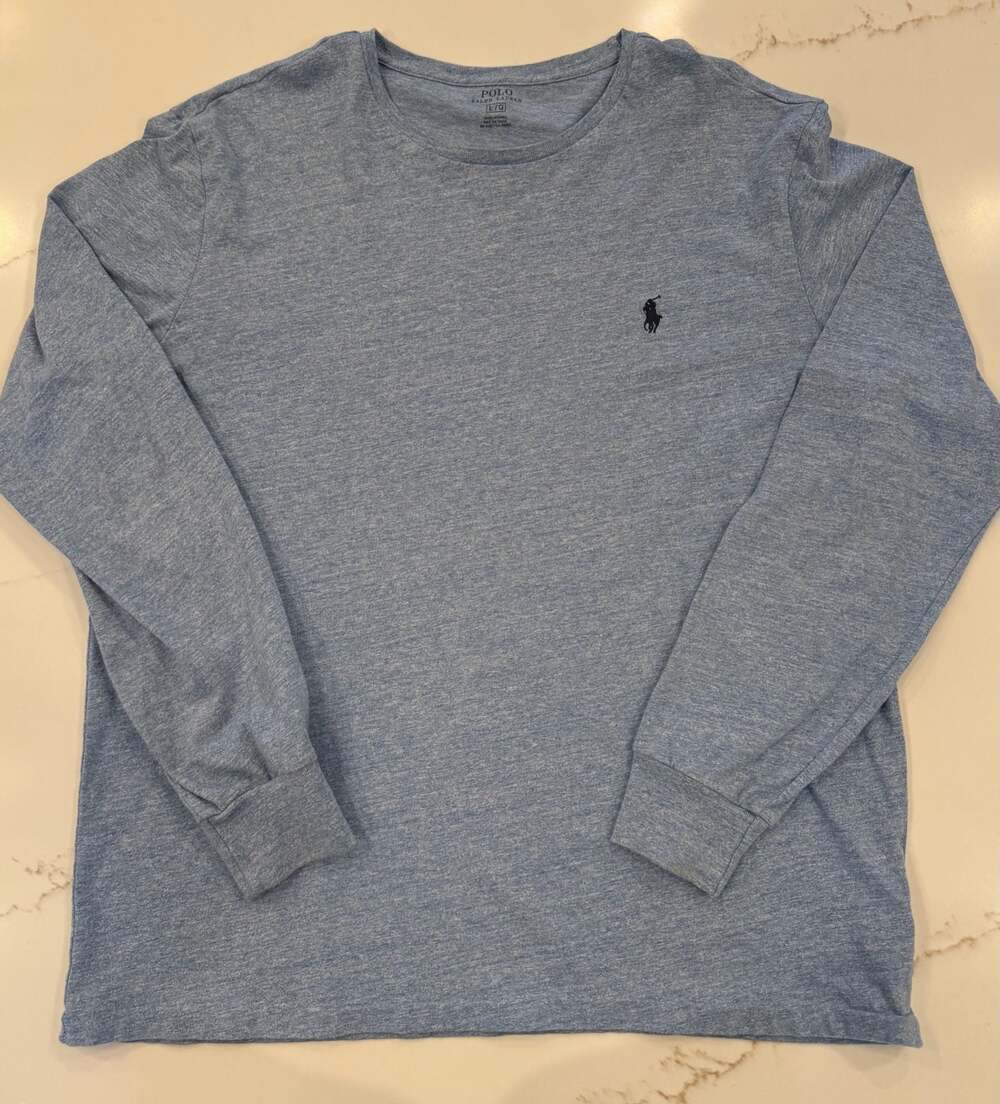 Polo Ralph Lauren Men's Heather Light Blue Long Sleeve T-Shirt